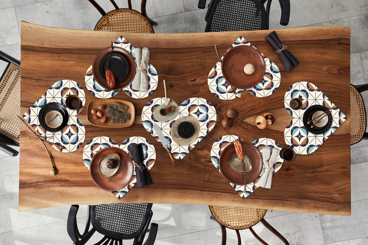 Onderleggers - Placemats - Placemats hartje - Retro - Design - Geometrie - 8 stuks