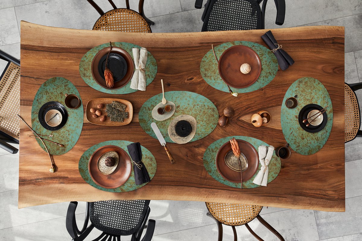 Placemats ovaal - Onderleggers - Ovale placemats - Roest print - Turquoise - Metaal - 8 stuks