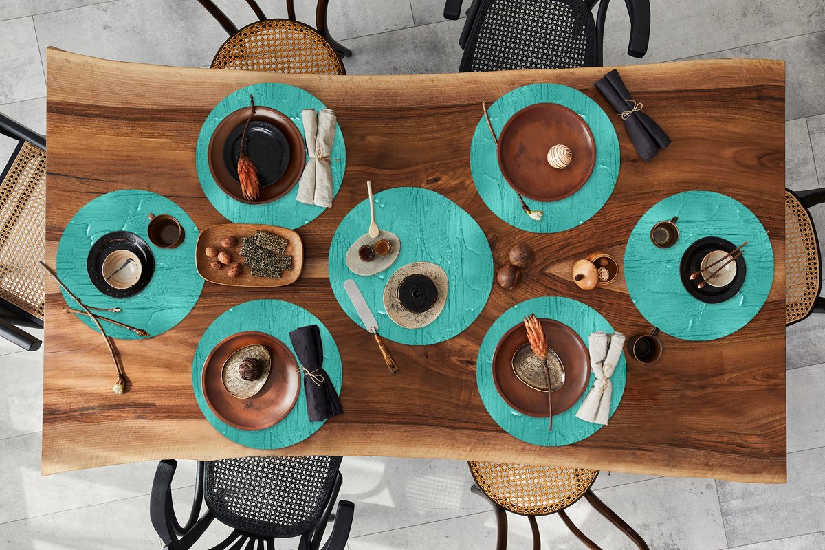 Ronde placemats - Onderlegger - Placemats rond - Verf - Patronen - Turquoise - 10 stuks