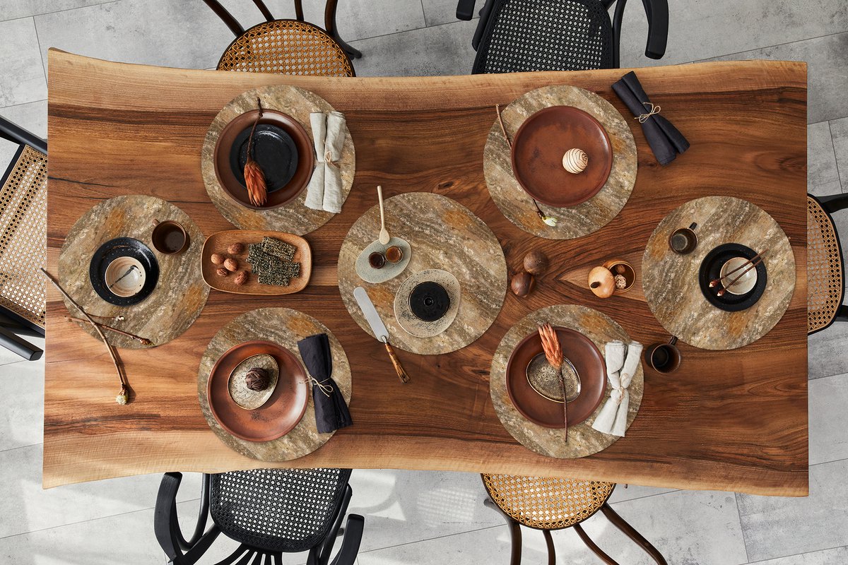 Ronde placemats - Onderlegger - Placemats rond - Steen - Graniet print - Design - 10 stuks