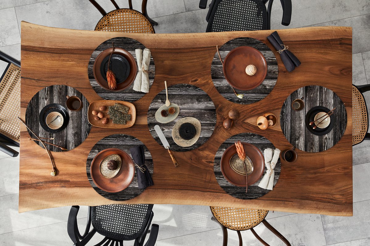 Ronde placemats - Onderlegger - Placemats rond - Vintage - Hardhout - Design - 8 stuks