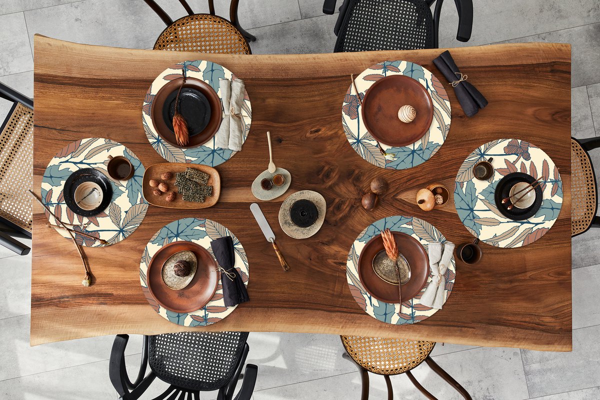 Ronde placemats - Onderlegger - Placemats rond - Herfst - Patronen - Bladeren - 6 stuks