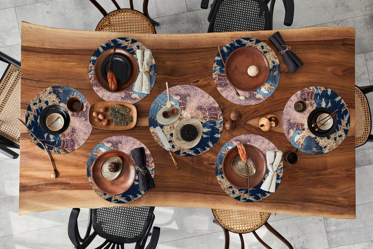 Ronde placemats - Onderlegger - Placemats rond - Roest print - Blauw - Geel - 10 stuks