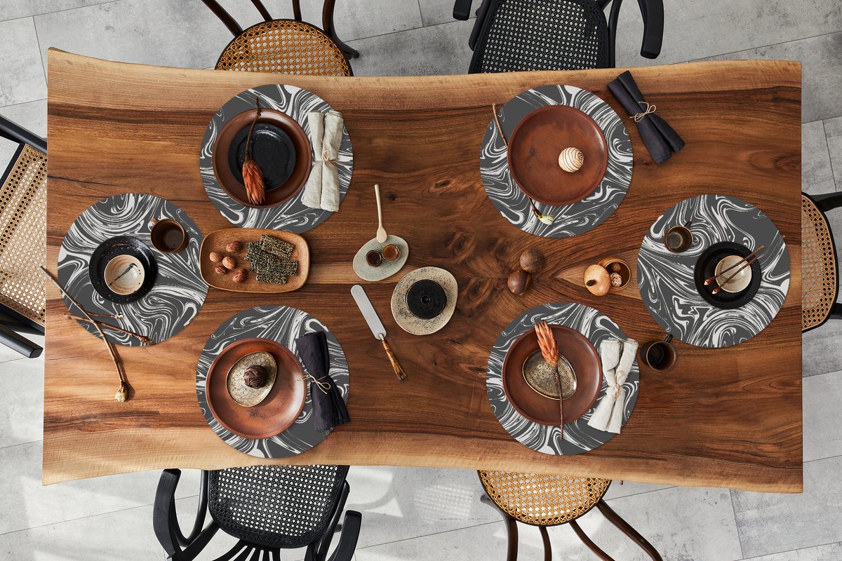 Ronde placemats - Onderlegger - Placemats rond - Marmer print - Lijn - Patroon - 6 stuks