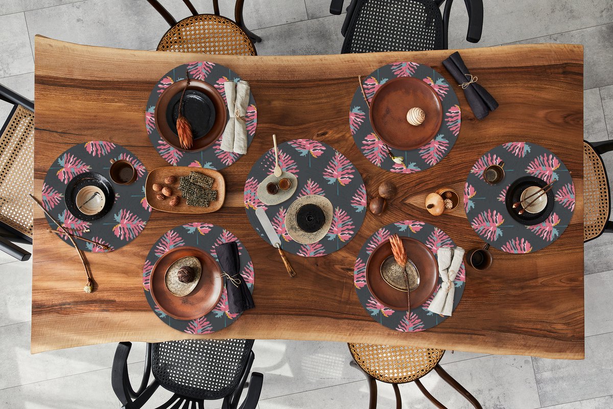 Ronde placemats - Onderlegger - Placemats rond - Blad - Boom - Patroon - Roze - 10 stuks