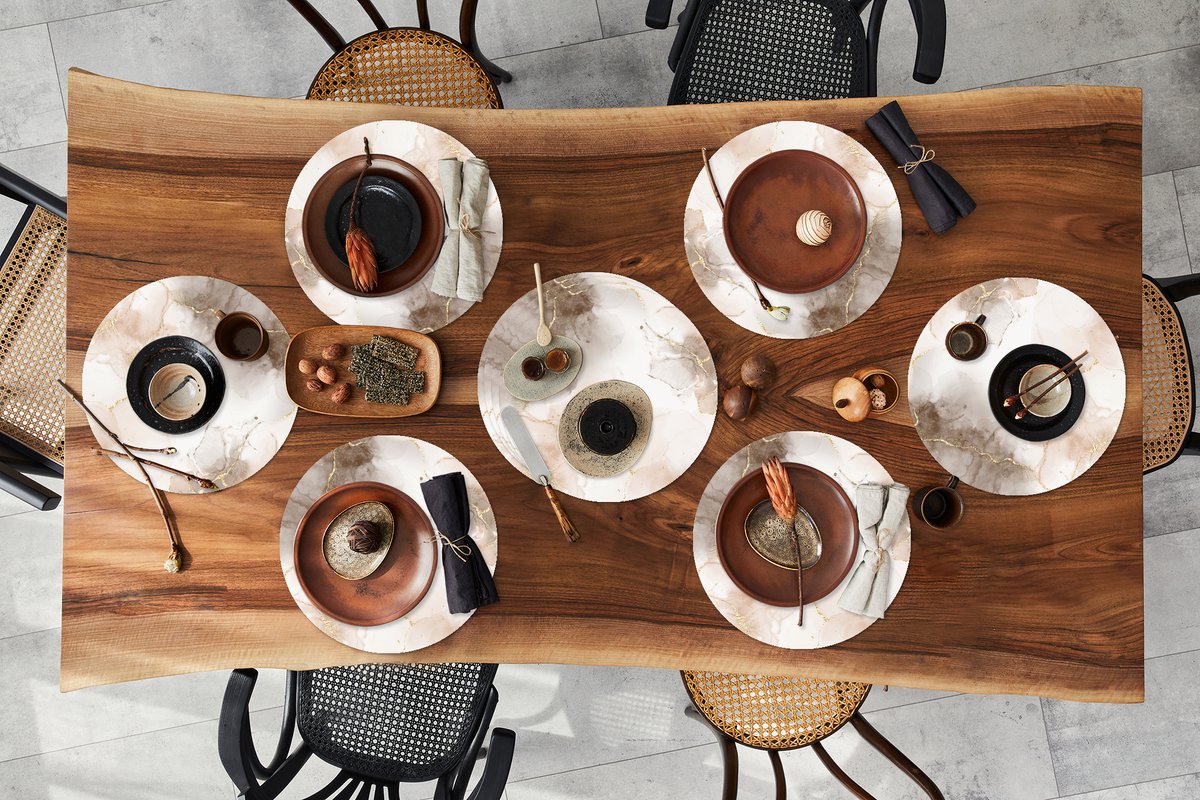 Ronde placemats - Onderlegger - Placemats rond - Marmer print - Bruin - Sepia - 10 stuks