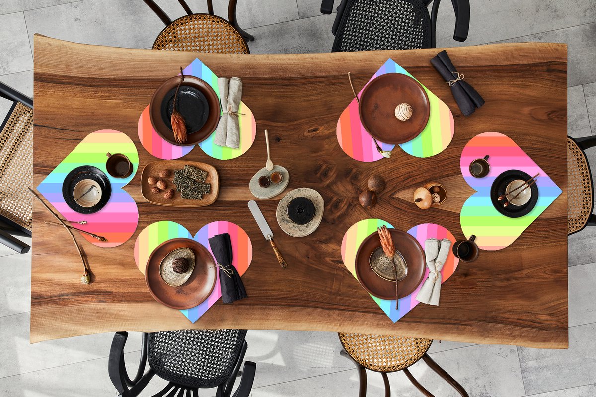 Onderleggers - Placemats - Placemats hartje - Regenboog - Patronen - Pastel - 6 stuks