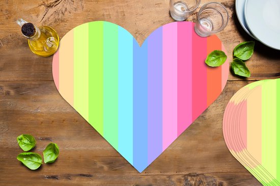 Sous-verres - Napperons de table - Napperons de table coeur - Arc-en-ciel - Motifs - Pastel - 10 pièces