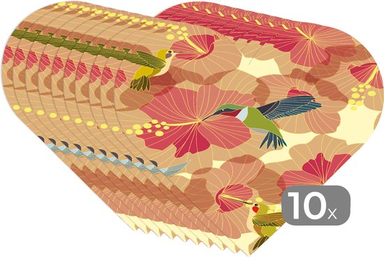 Napperons de table - Sets de table - Napperons coeur - Vogel - Fleurs - Motifs - Colibri - 10 pièces