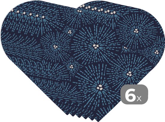 Napperons de table - Sets de table - Napperons coeur - Fleurs - Japonais - Motif - Blauw - Wit - 6 pièces