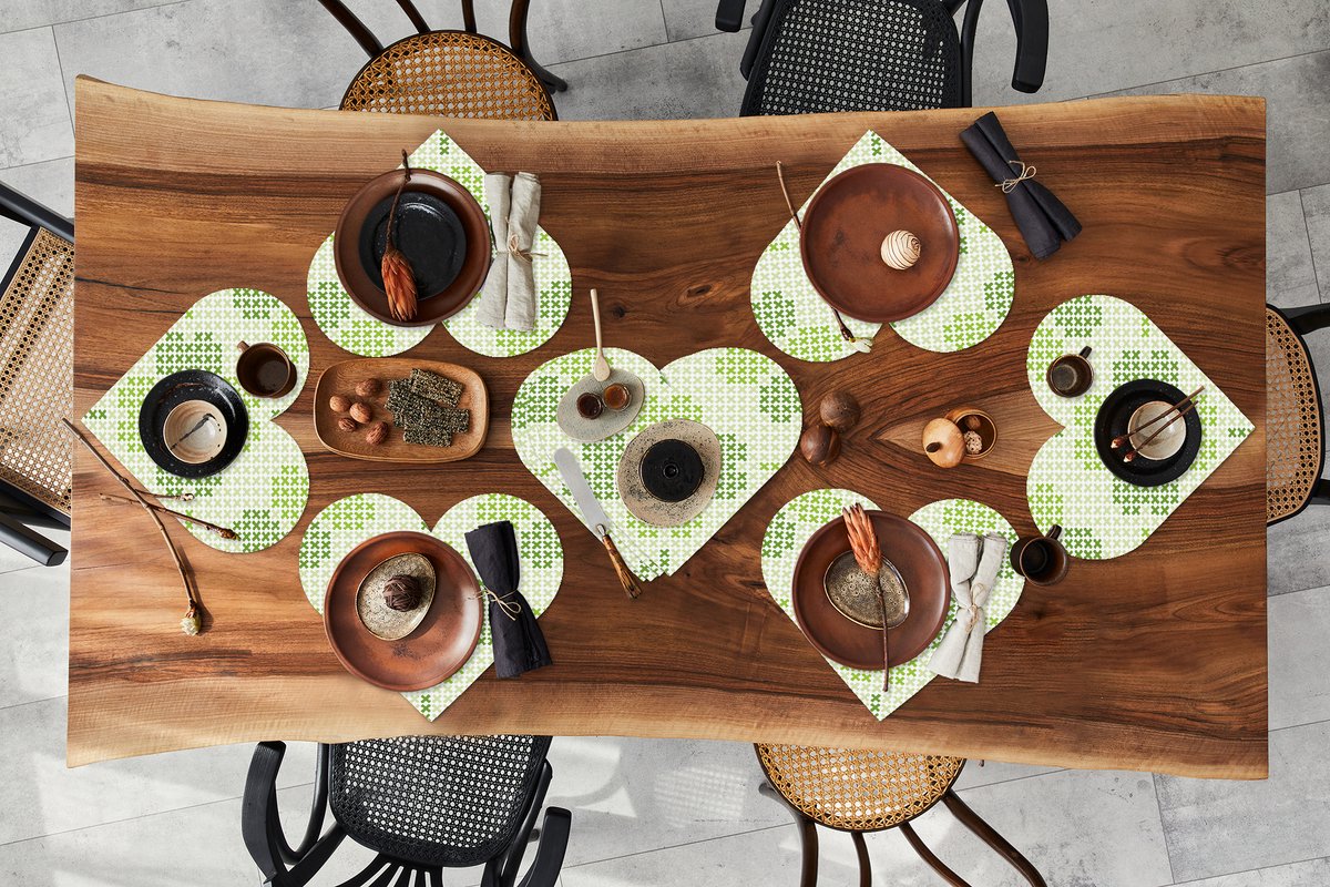 Onderleggers - Placemats - Placemats hartje - Klaver - Patronen - Groen - 10 stuks
