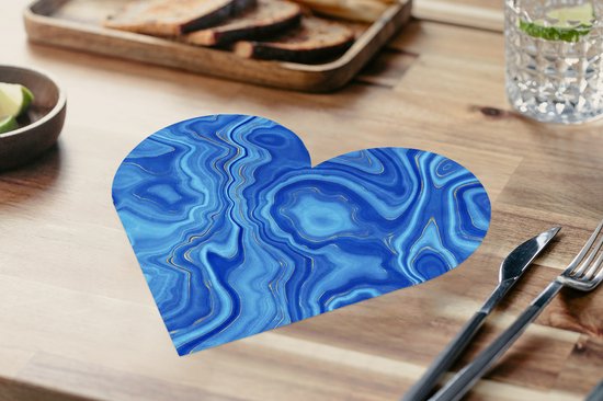 Onderleggers - Placemats - Placemats hartje - Marmer print - Blauw - Patroon - 6 stuks
