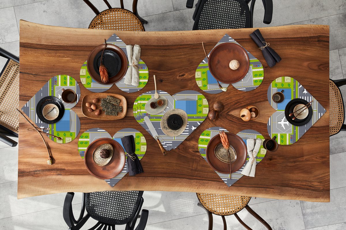 Onderleggers - Placemats - Placemats hartje - Design - Vliegveld - Vliegtuig - 10 stuks