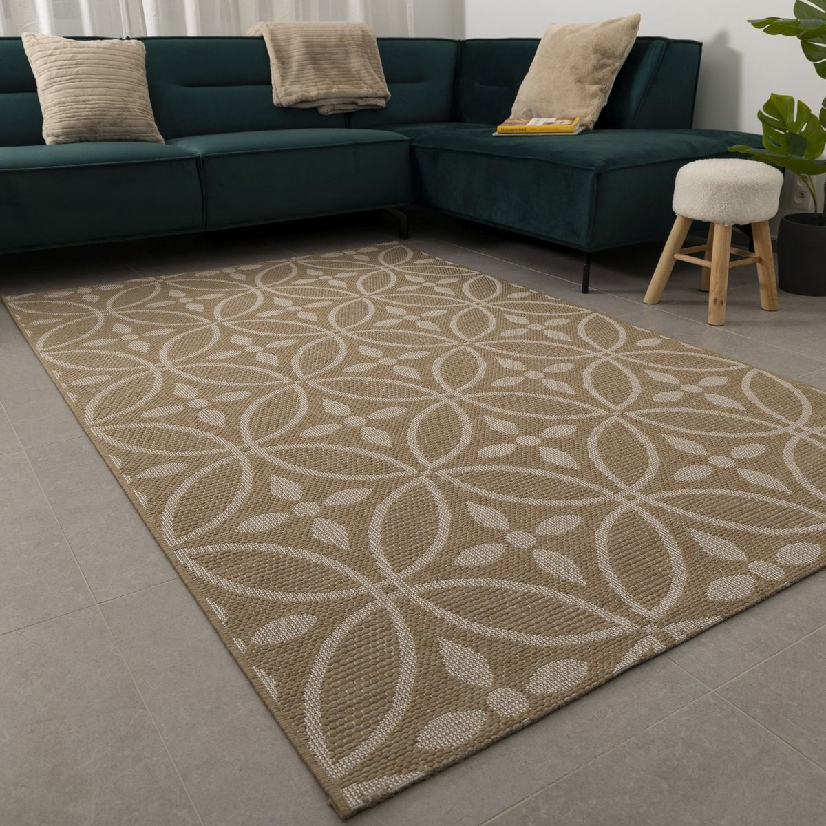 Vloerkleed Buiten - Buitenkleed Laagpolig Beige Vloerkleed Koho Outdoor Tapijt - 140x200cm- Modern - Woonkamer - Salon - Slaapkamer - Eetkamer