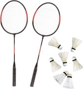 Badminton set rood/zwart met 7x shuttles en opbergtas voor volwassenen