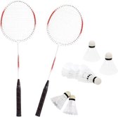 Badminton set rood/wit met 8x shuttles en opbergtas voor volwassenen