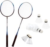 Badminton set zilver/blauw met 8x shuttles en opbergtas voor volwassenen