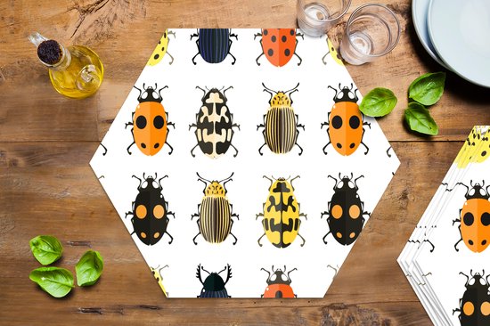 Napperons de table hexagon - Sets de table Sets de table - Set de table hexagone - Scarabée - Insectes - Design - 8 pièces