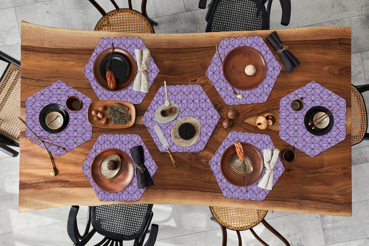 Placemats hexagon - Onderleggers placemats - Placemat zeshoek - 3D - Patronen - Blokken - 8 stuks