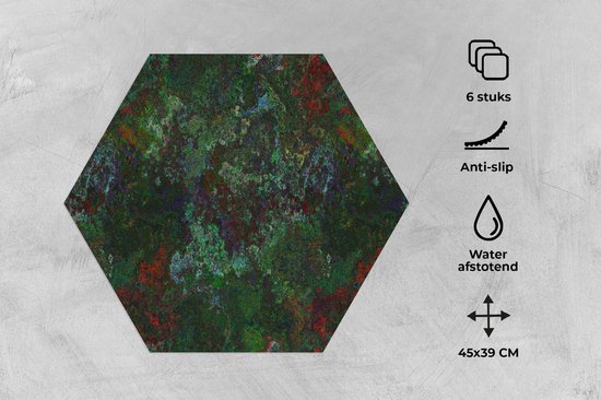 Placemats hexagon - Onderleggers placemats - Placemat zeshoek - Patroon - Verf - Abstract - Groen - 6 stuks
