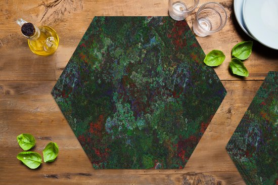 Placemats hexagon - Onderleggers placemats - Placemat zeshoek - Patroon - Verf - Abstract - Groen - 6 stuks