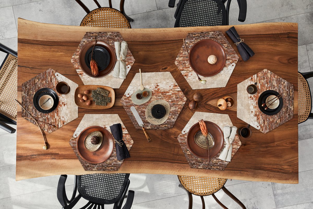 Placemats hexagon - Onderleggers placemats - Placemat zeshoek - Muur - Gips - Oud - 8 stuks