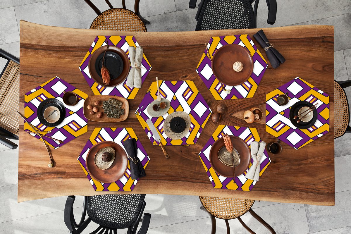 Placemats hexagon - Onderleggers placemats - Placemat zeshoek - Design - Lijn - Retro - 10 stuks