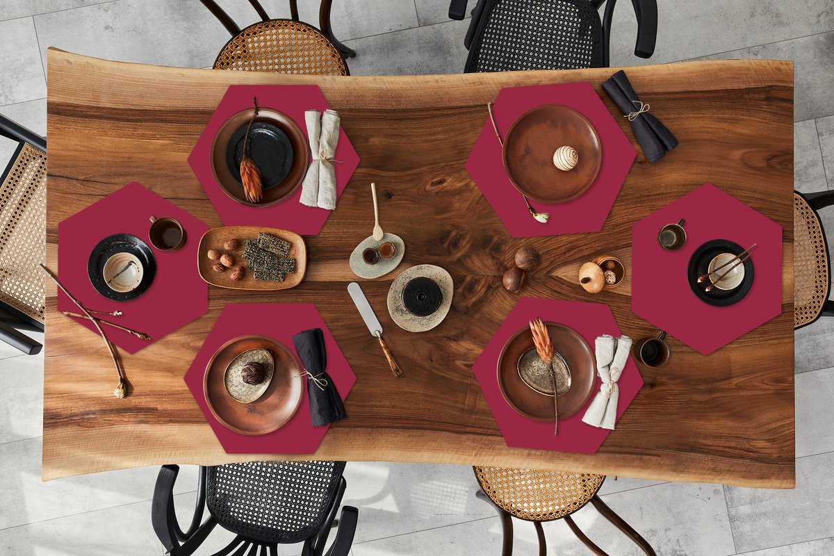Placemats hexagon - Onderleggers placemats - Placemat zeshoek - Rood - Effen kleur - 6 stuks