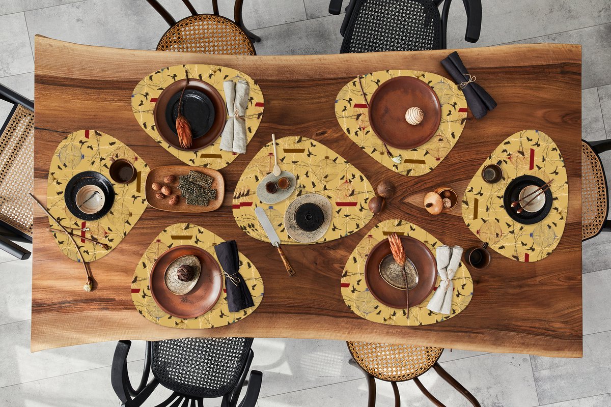 Placemat organisch - Placemats organic - Onderleggers - Vogelkooi - Vogel - Patronen - 10 stuks