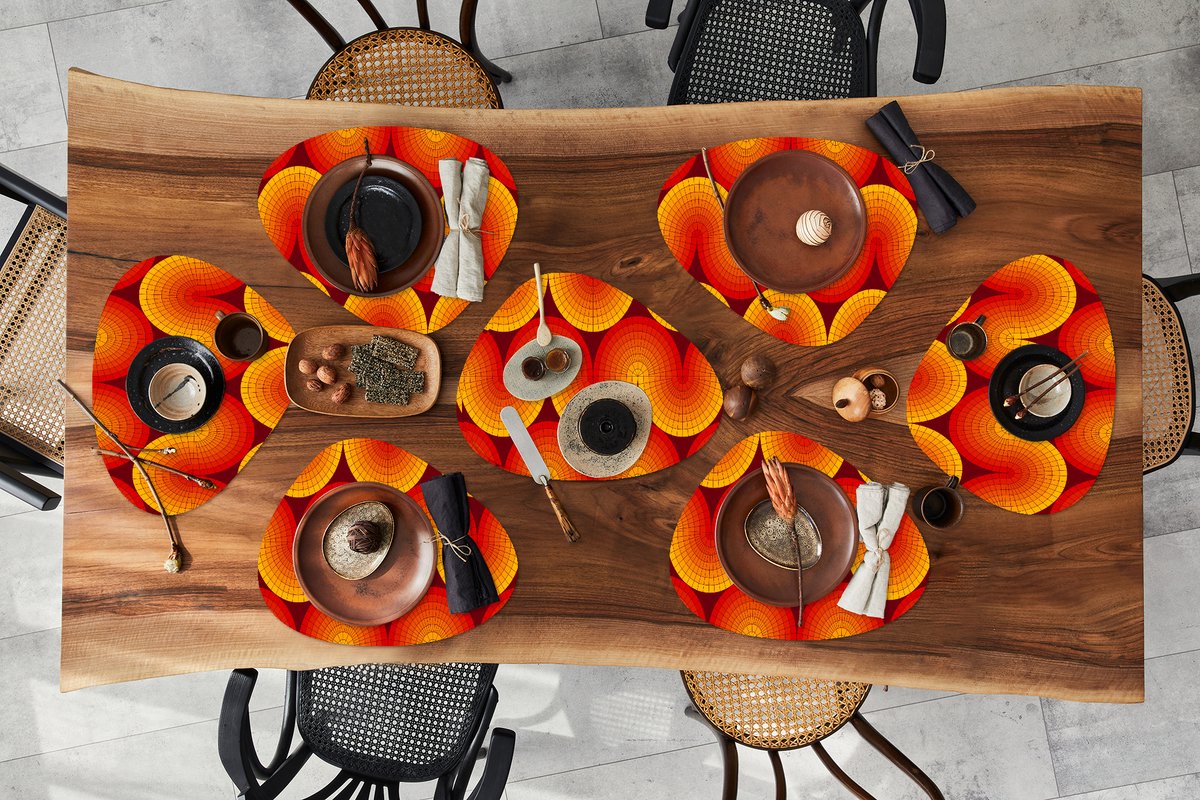 Placemat organisch - Placemats organic - Onderleggers - Design - Retro - Rood - Abstract - 8 stuks