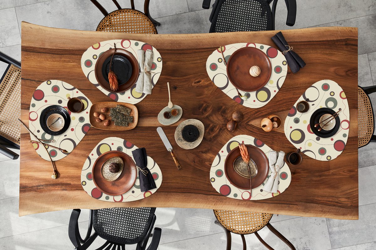 Placemat organisch - Placemats organic - Onderleggers - Cirkel - Lijn - Design - 6 stuks