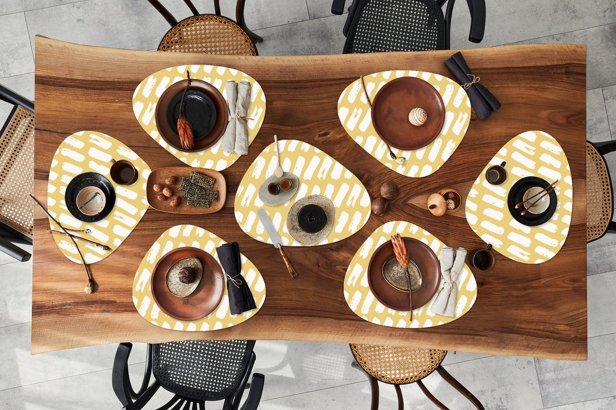 Placemat organisch - Placemats organic - Onderleggers - Geel - Design - Wit - 8 stuks