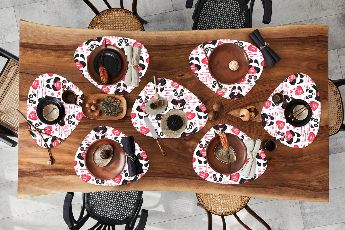 Placemat organisch - Placemats organic - Onderleggers - Panda - Liefde - Relatie - 8 stuks