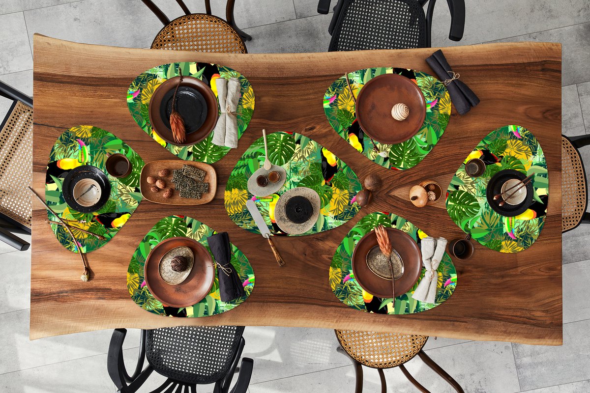 Placemat organisch - Placemats organic - Onderleggers - Vogel - Patronen - Jungle - 10 stuks