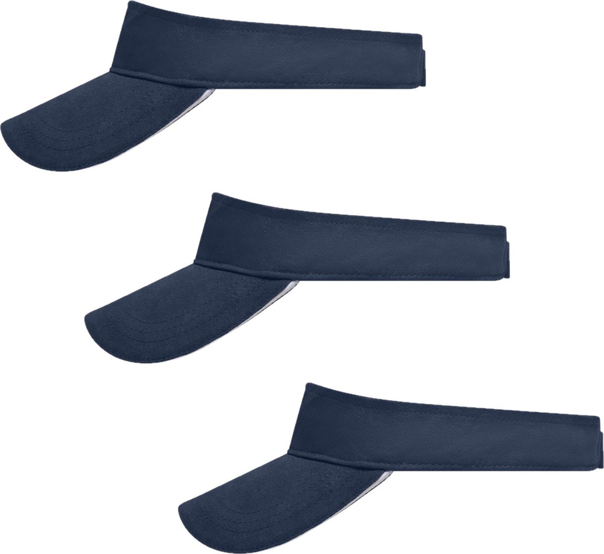 Set van 6x stuks zonneklep navy blauw uni kleuren 47 cm - zonnehoedjes voor volwassenen