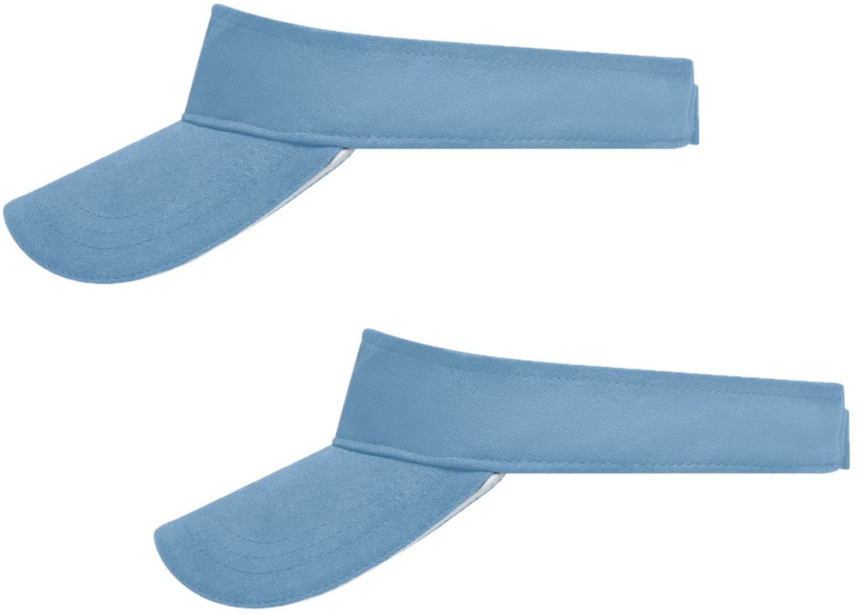 Set van 2x stuks zonneklep lichtblauw/wit uni kleuren 47 cm - zonnehoedjes voor volwassenen