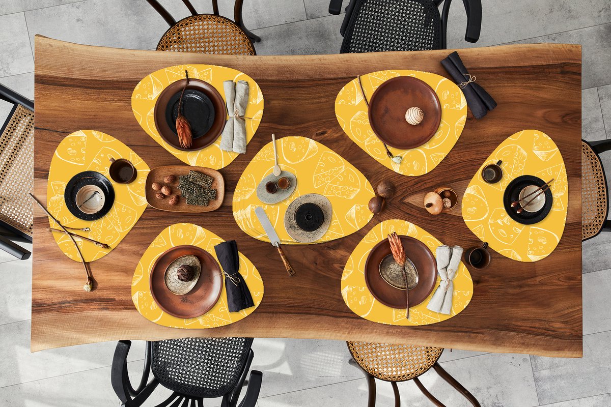 Placemat organisch - Placemats organic - Onderleggers - Kaas - Geel - Design - 10 stuks