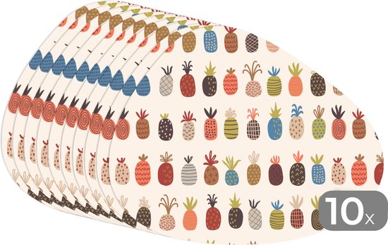 Set de table bio - Napperons bio - Sets de table - Ananas - Arc-en-ciel - Rétro - Fruits - 10 pièces