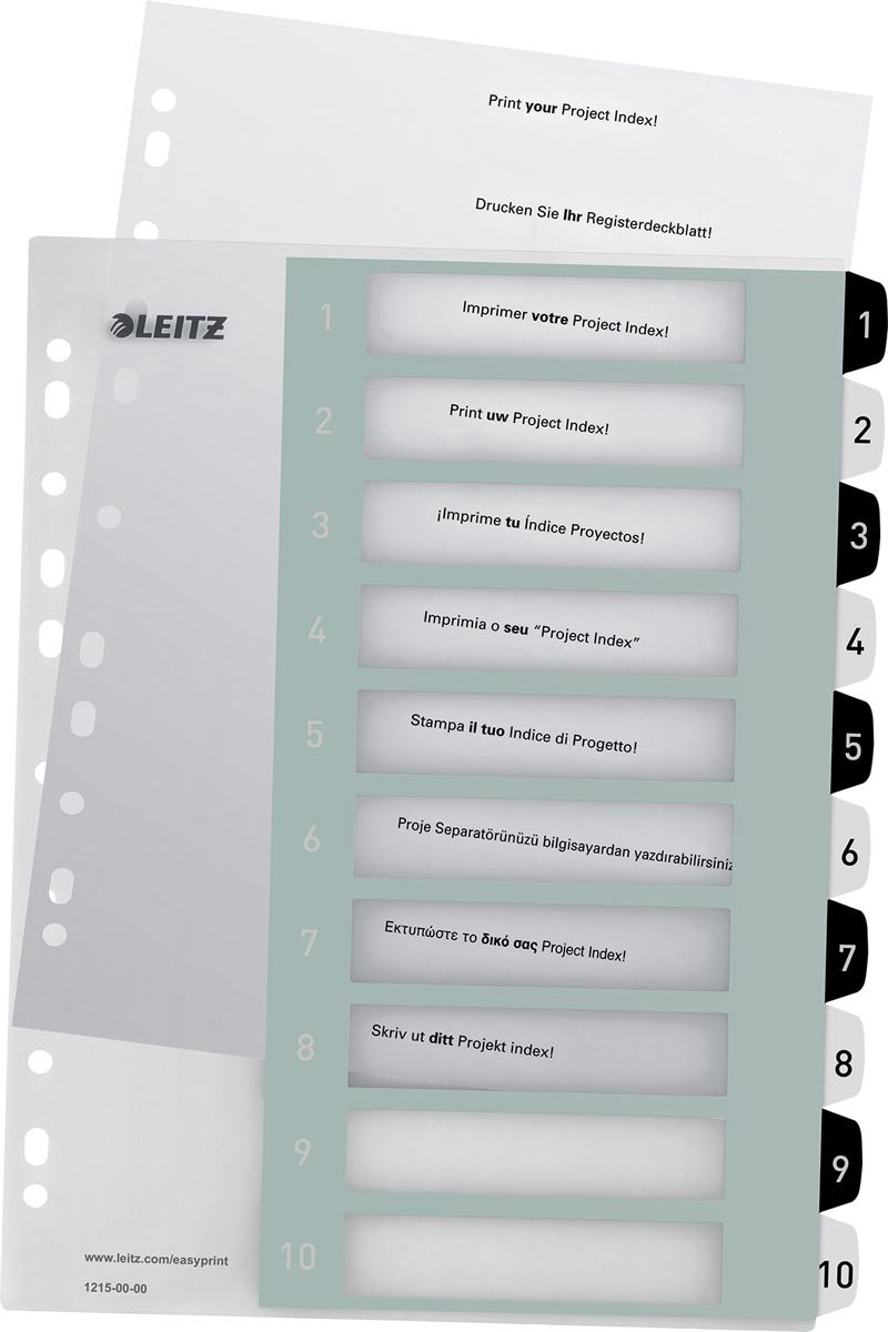 Leitz WOW printbare index, 10 tabs, zwart-wit 10 stuks