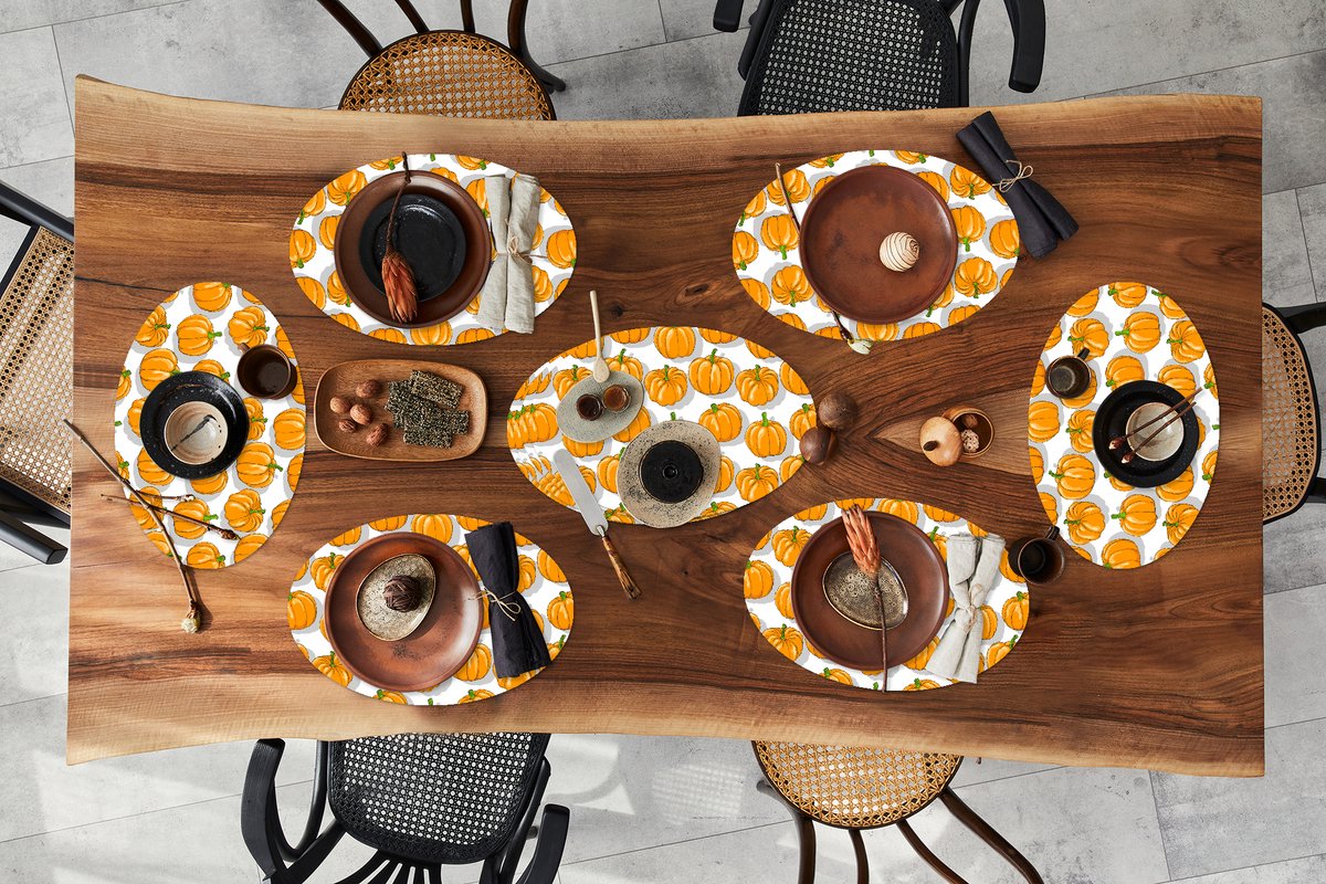 Placemats ovaal - Onderleggers - Ovale placemats - Herfst - Pompoen - Patronen - 10 stuks