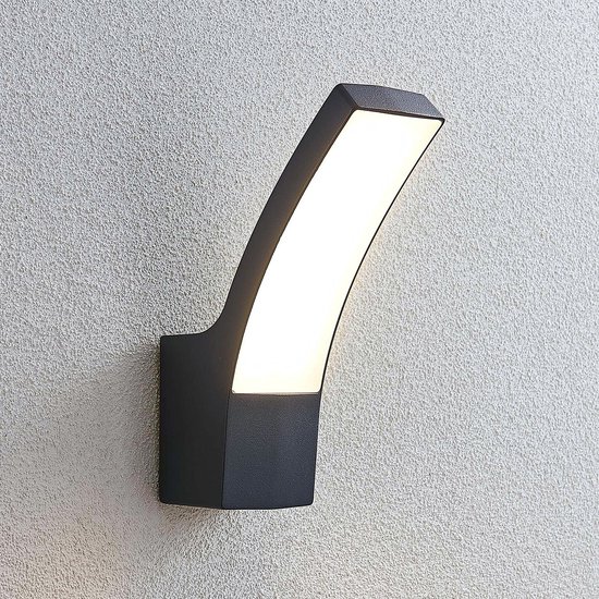 Lindby - LED wandlamp buiten - 1licht - drukgegoten aluminium, polycarbonaat - H: 24 cm - antraciet (RAL 7016), opaalwit - Inclusief lichtbron