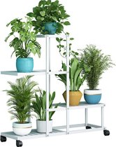 Polaza®️ Plantenrek Op Wieltjes - Plantenstandaard - Plantenhouder Met Wielen - 4 Lagen - Modern & Minimalistisch - Metaal - Wit