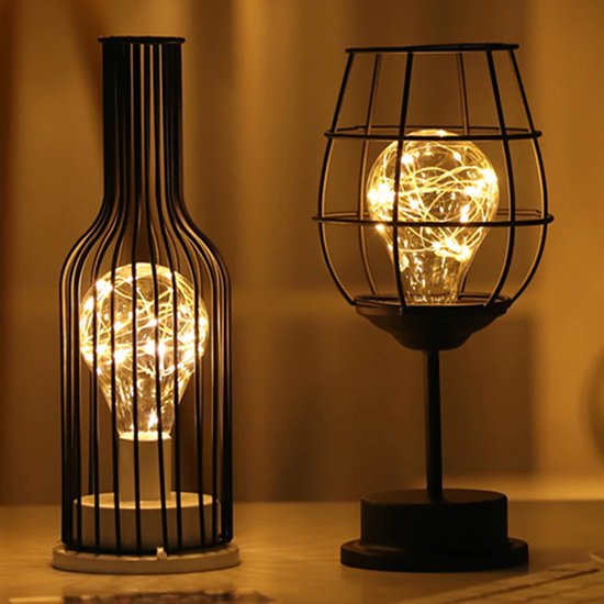 Tip: Metalen LED tafellamp op batterijen- Wijnglas - Veranda - Tuin - LED - Kinderkamer - Slaapkamer - Schemerlampje - Kinderlamp - Wijnfles - licht Lamp Binnen Buiten Kast Overkapping Terras