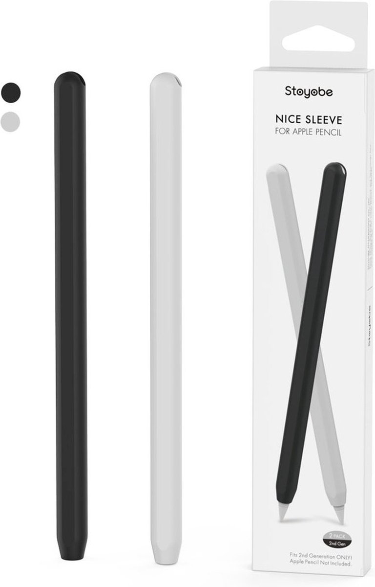 Stoyobe Apple Stylus Pen Gen 2 Nice Sleeve - Silicone Hoes- Wit en Zwart - 2 stuks