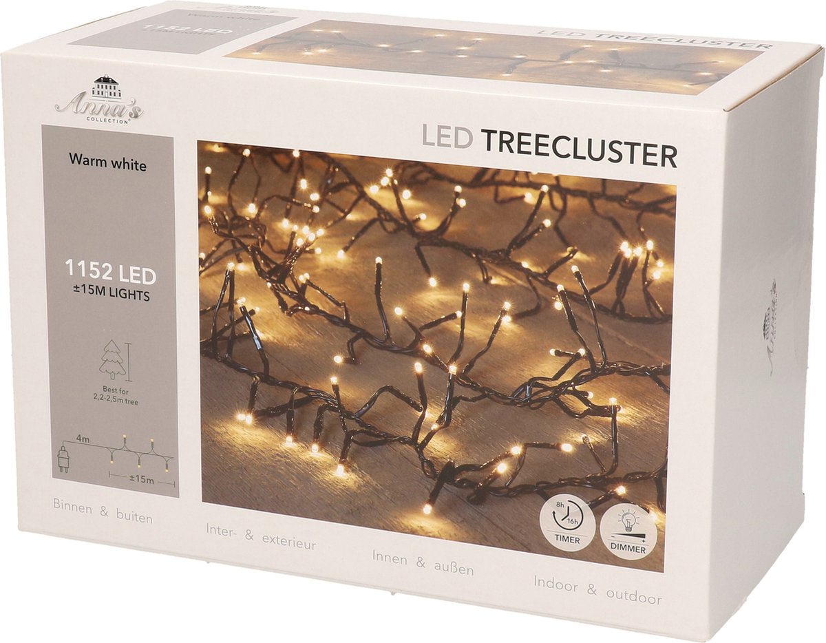 1x Kerstverlichting clusterverlichting met timer en dimmer 1152 lampjes warm wit 15 mtr - Voor binnen en buiten gebruik