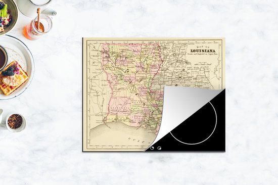 KitchenYeah® Inductie beschermer 71x52 cm - Illustratie van een antieke kaart van New Orleans - Kookplaataccessoires - Afdekplaat voor kookplaat - Inductiebeschermer - Inductiemat - Inductieplaat mat