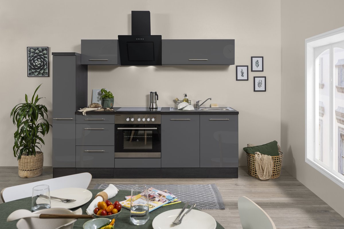 Respekta® Keukenblok 240 cm complete keuken met apparatuur soft close Grijs Moderne keuken Amanda keramische kookplaat afzuigkap oven spoelbak