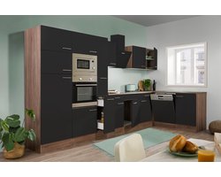 Hoekkeuken 370 cm - complete keuken met apparatuur Oliver - Donker eiken/Zwart - keramische kookplaat - vaatwasser - afzuigkap - oven - magnetron - spoelbak Hoekkeuken 370 cm - complete keuken met apparatuur Oliver - Donker eiken/Zwart - keramische kookplaat - vaatwasser - afzuigkap - oven - magnetron - spoelbak