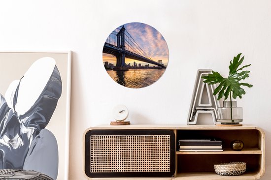 WallCircle - Wandcirkel ⌀ 30 - Wolkenlucht boven de Brooklyn Bridge in New York bij zonsondergang - Ronde schilderijen woonkamer - Wandbord rond - Muurdecoratie cirkel - Kamer decoratie binnen - Wanddecoratie muurcirkel - Woonaccessoires