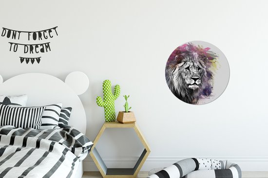 Wall Circle - Wall Circle Indoor - Lion - Couleurs - Zwart - Wit - ⌀ 30 cm - Décoration murale - Peintures Ronds